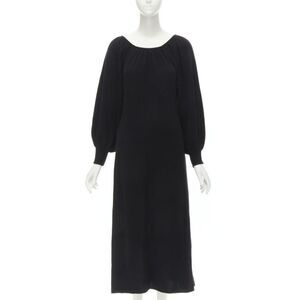 RYAN ROCHE 100% cashmere black pleated collar bubble sleeve midi dress S